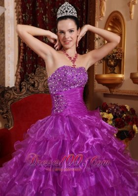 Purple Dresses for Quince Beading Ruffles Strapless