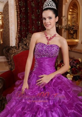 Purple Dresses for Quince Beading Ruffles Strapless