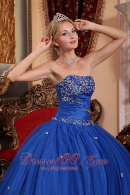 2013 Blue Quinceanera Dress Strapless Taffeta Tulle