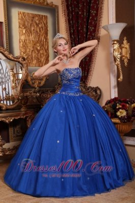 2013 Blue Quinceanera Dress Strapless Taffeta Tulle