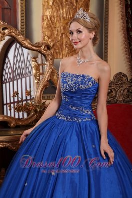 2013 Blue Quinceanera Dress Strapless Taffeta Tulle