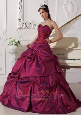 Burgundy Quinceanera Dress Appilques Sweetheart