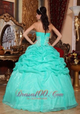 2013 Turquoise Quinceanera Dress Appliques Pick-up