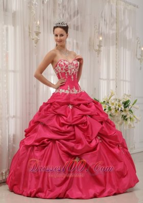 Coral Red Quinceanera Dress Appliques Pick-ups Sweetheart