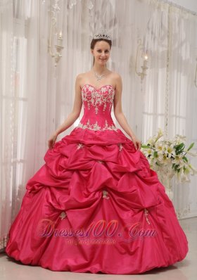 Coral Red Quinceanera Dress Appliques Pick-ups Sweetheart