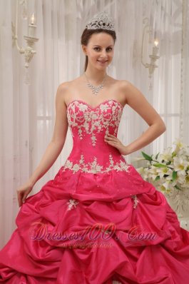 Coral Red Quinceanera Dress Appliques Pick-ups Sweetheart