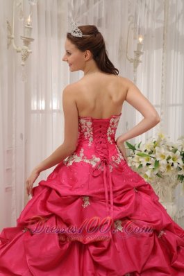 Coral Red Quinceanera Dress Appliques Pick-ups Sweetheart