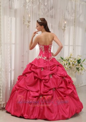 Coral Red Quinceanera Dress Appliques Pick-ups Sweetheart