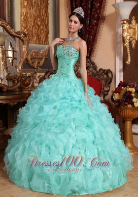 Apple Green Quinceanera Dress Beading Ruffles Sweetheart