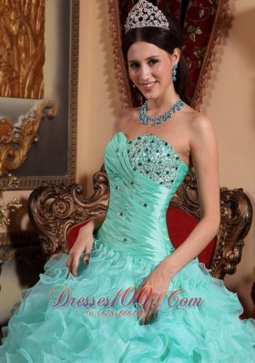 Apple Green Quinceanera Dress Beading Ruffles Sweetheart