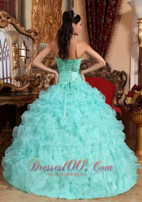 Apple Green Quinceanera Dress Beading Ruffles Sweetheart