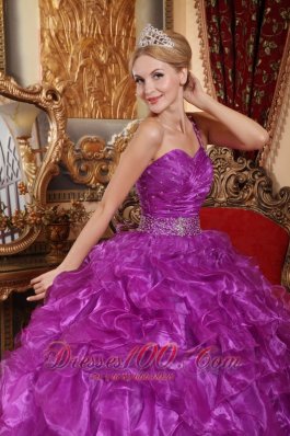 One Shoulder Purple Quinceanera Dress Organza Floor-length