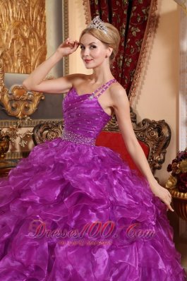 One Shoulder Purple Quinceanera Dress Organza Floor-length