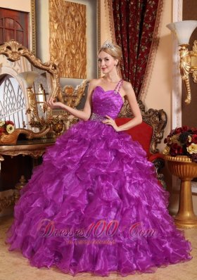 One Shoulder Purple Quinceanera Dress Organza Floor-length