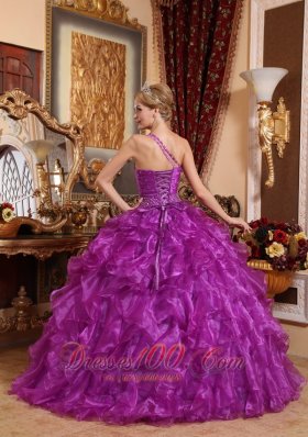 One Shoulder Purple Quinceanera Dress Organza Floor-length