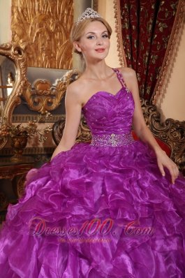 One Shoulder Purple Quinceanera Dress Organza Floor-length