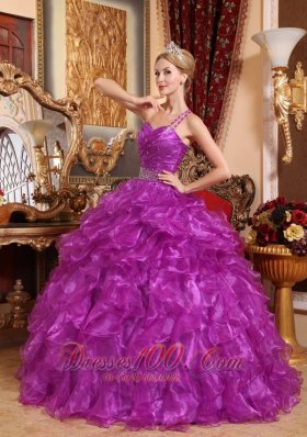 One Shoulder Purple Quinceanera Dress Organza Floor-length