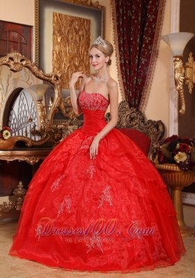 Pretty Red Quinceanera Dress Appliques Organza