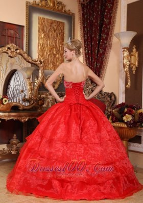 Pretty Red Quinceanera Dress Appliques Organza