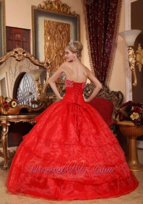 Pretty Red Quinceanera Dress Appliques Organza