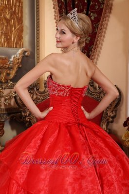 Pretty Red Quinceanera Dress Appliques Organza