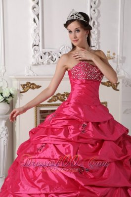 Discount Hot Pink Quinceanera Dress Beading Ruch