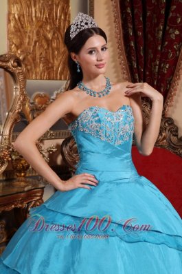 2013 Aqua Blue Quinceanera Dress Appliques Taffeta