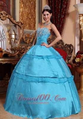 2013 Aqua Blue Quinceanera Dress Appliques Taffeta