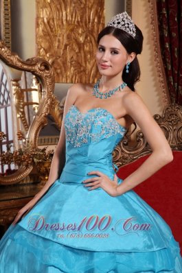 2013 Aqua Blue Quinceanera Dress Appliques Taffeta