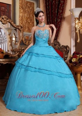 2013 Aqua Blue Quinceanera Dress Appliques Taffeta