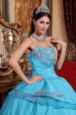 2013 Aqua Blue Quinceanera Dress Appliques Taffeta