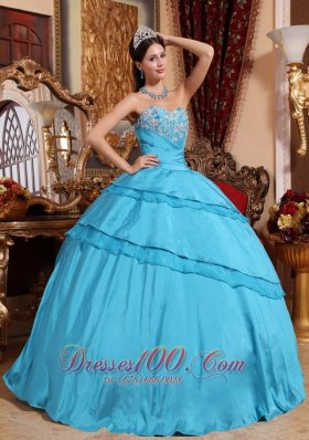 2013 Aqua Blue Quinceanera Dress Appliques Taffeta