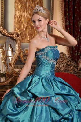 Popular Teal Quinceanera Dress Appliques Pick-ups Strapless