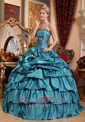 Popular Teal Quinceanera Dress Appliques Pick-ups Strapless