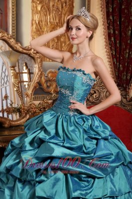 Popular Teal Quinceanera Dress Appliques Pick-ups Strapless