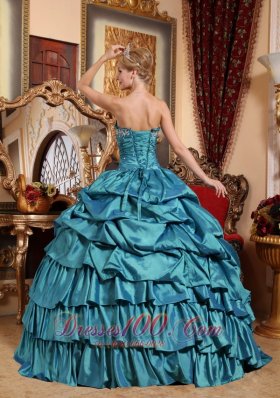 Popular Teal Quinceanera Dress Appliques Pick-ups Strapless