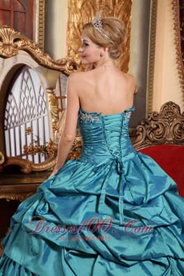 Popular Teal Quinceanera Dress Appliques Pick-ups Strapless