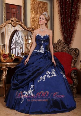 Modest Blue Appliques Pick-ups Quinceanera Dress
