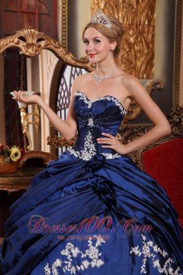 Modest Blue Appliques Pick-ups Quinceanera Dress