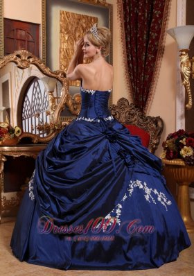 Modest Blue Appliques Pick-ups Quinceanera Dress