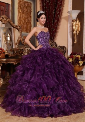Cheap Dark Purple Quinceanera Dress Sequins Ruffles Organza