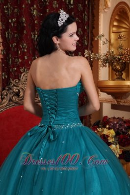 Dark Green Bead Handle Flowers Quinceanera Dress Sweetheart