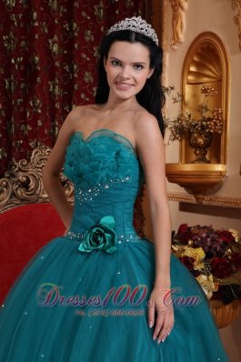 Dark Green Bead Handle Flowers Quinceanera Dress Sweetheart