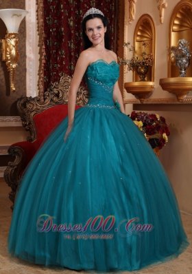 Dark Green Bead Handle Flowers Quinceanera Dress Sweetheart