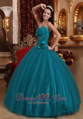 Dark Green Bead Handle Flowers Quinceanera Dress Sweetheart