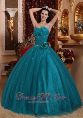 Dark Green Bead Handle Flowers Quinceanera Dress Sweetheart