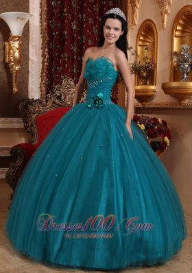 Dark Green Bead Handle Flowers Quinceanera Dress Sweetheart