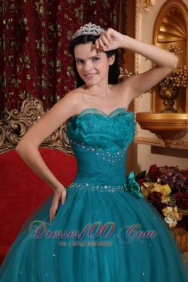 Dark Green Bead Handle Flowers Quinceanera Dress Sweetheart