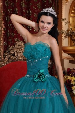 Dark Green Bead Handle Flowers Quinceanera Dress Sweetheart