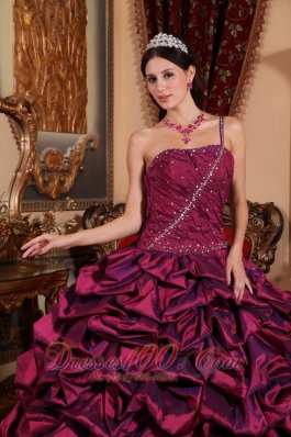 Best Burgundy One Shoulder Quinceanera Dress Pick-ups Taffeta